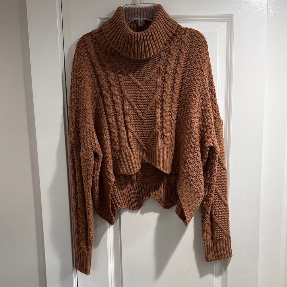 SHEIN Chestnut Cable Knit Turtleneck Sweater
